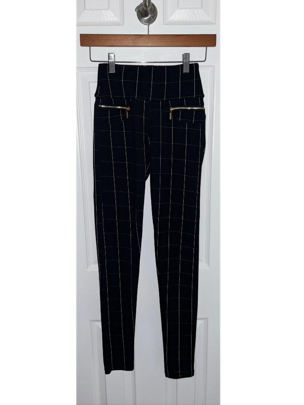 Streetwear Society Black Windowpane Zipper Detail Leggings